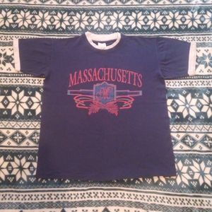 🌎 Vintage 💎 🔥 1994 Massachusetts Shirt ringer Medium Rare ✨ Boston 90s  Vtg